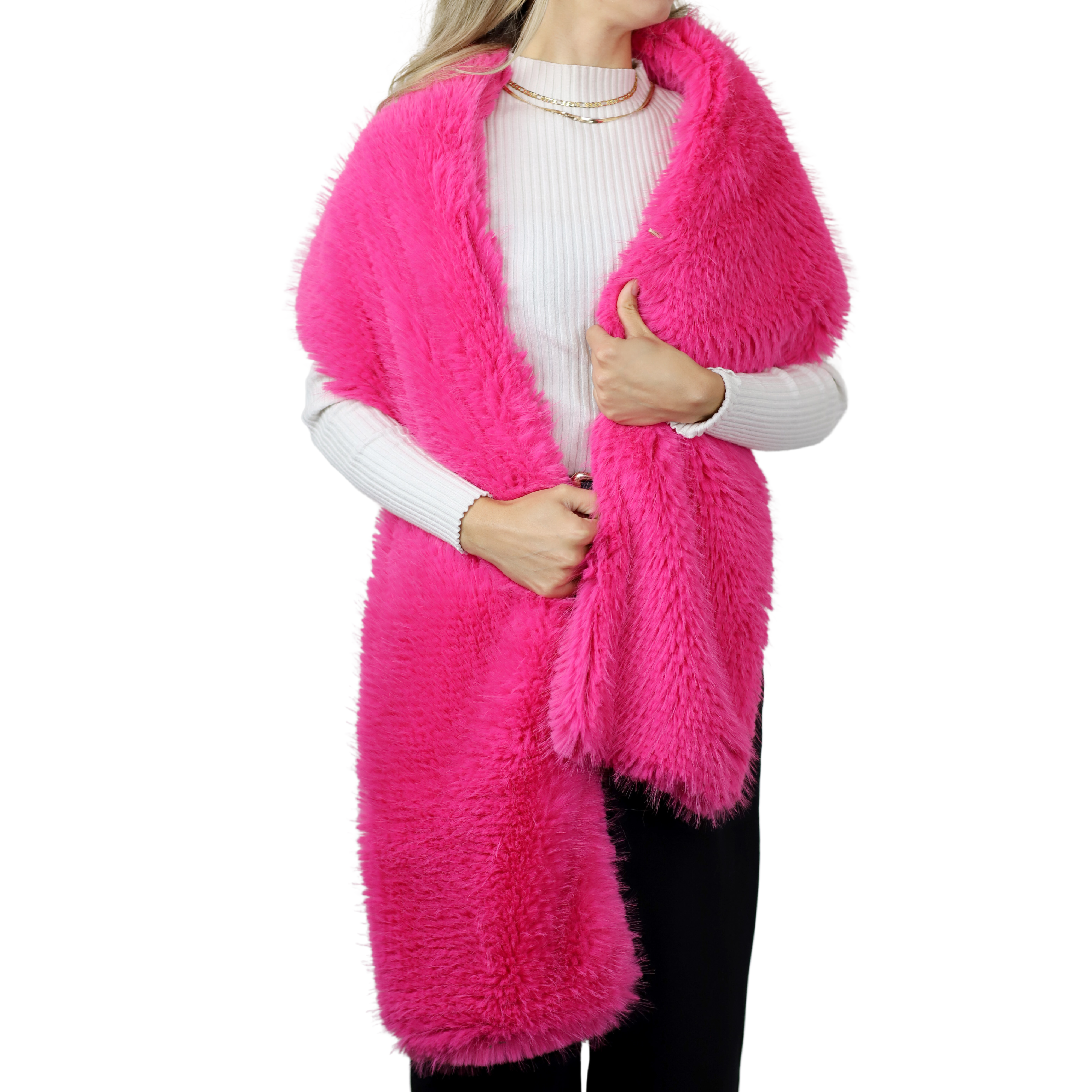 hot pink fur shawl