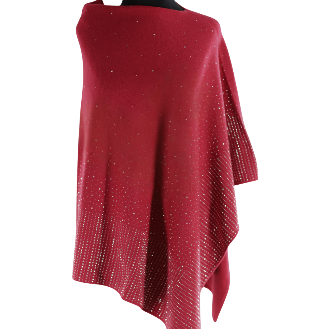 Lightweight Knitted Poncho with Embellishments- YY2501 - PONCHO - La Fiorentina