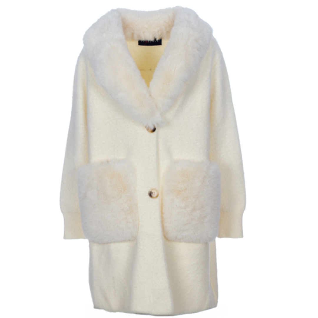 Plush Faux Fur Trim Coat