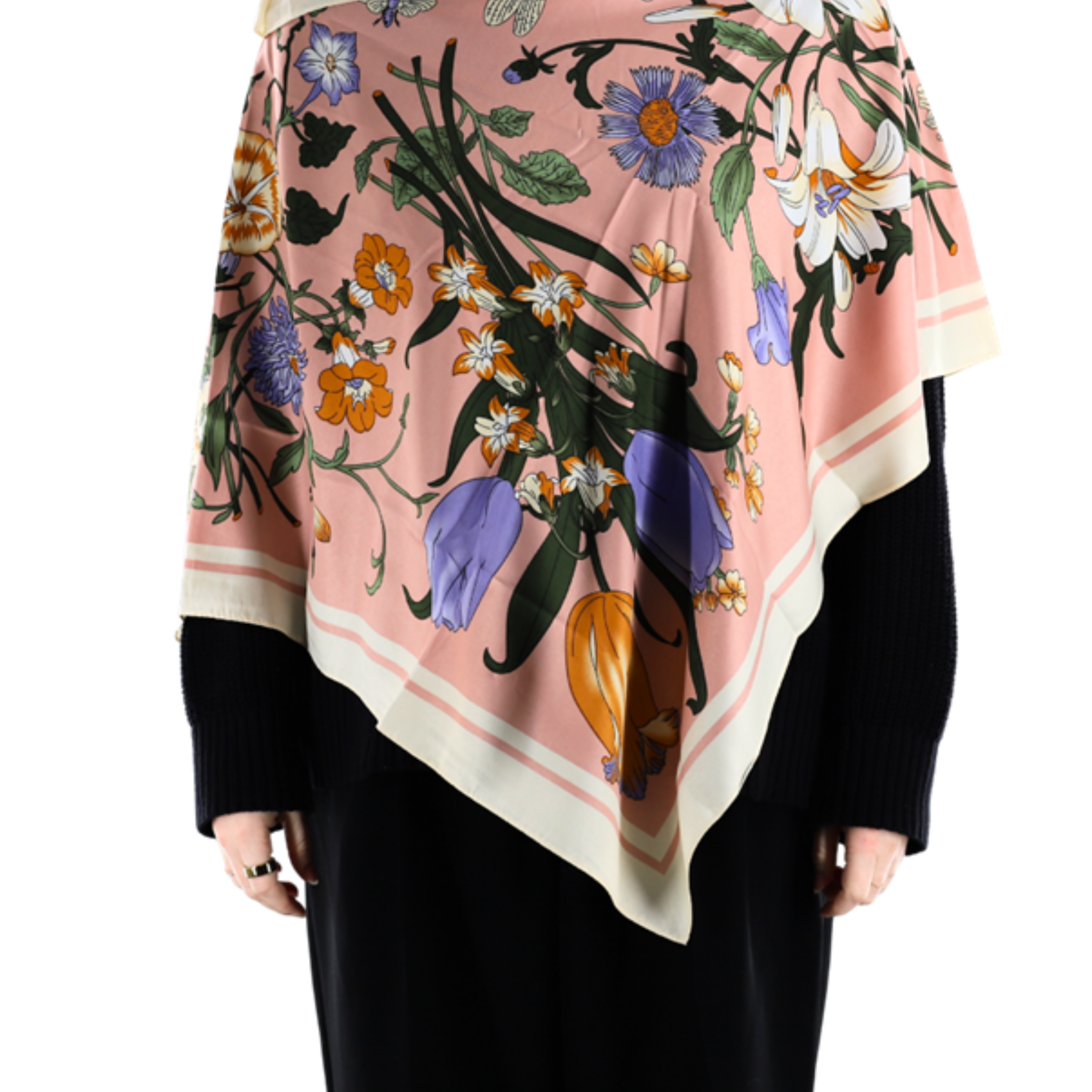 Lightweight Floral Print Poncho - Pink - Poncho - La Fiorentina