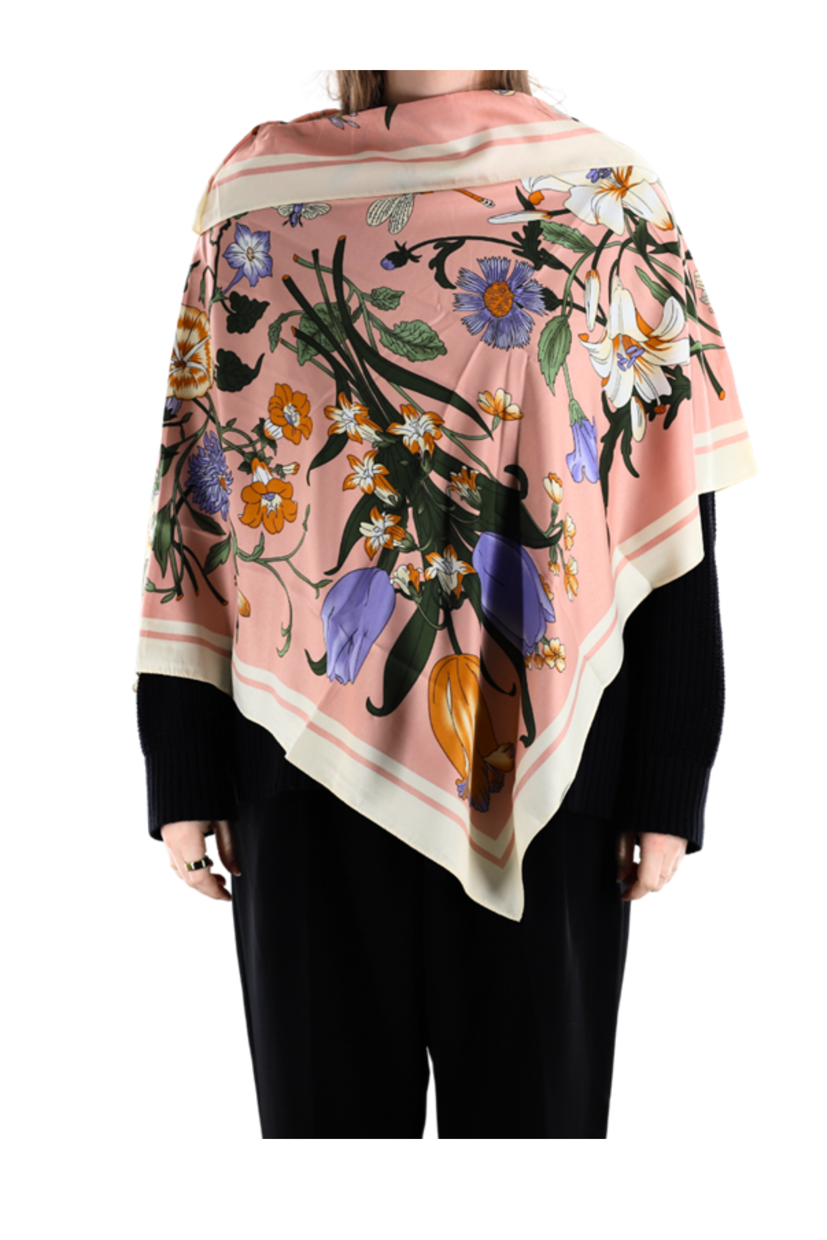 Lightweight Floral Print Poncho - Pink - Poncho - La Fiorentina