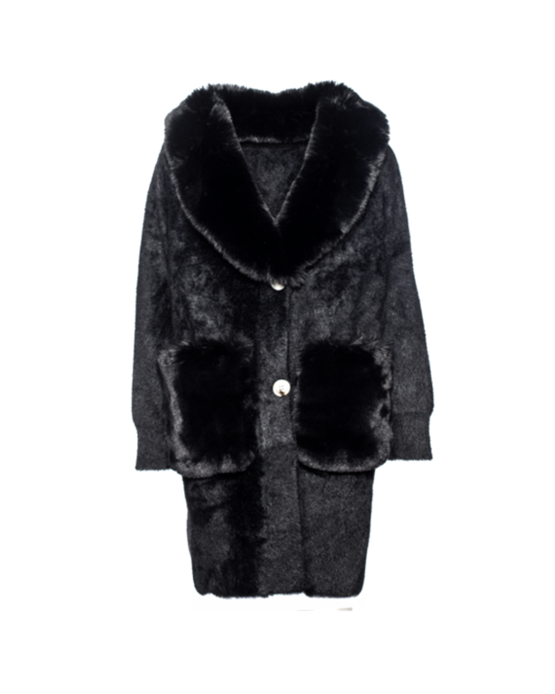 Plush Faux Fur Trim Coat
