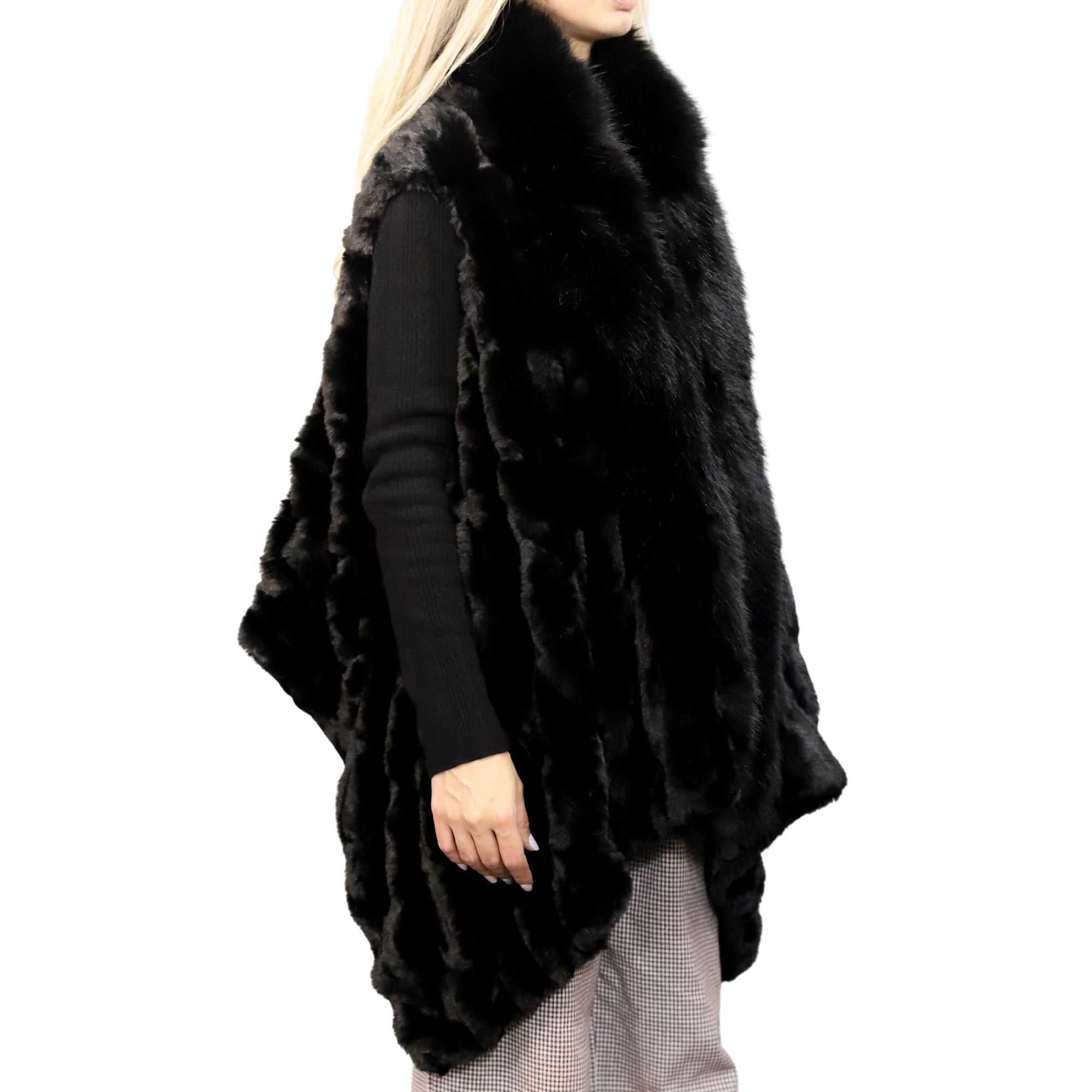 La Fiorentina Chic Black Faux Fur Vest - One Size (66 in x 26 in) - Faux Fur Vest - La Fiorentina VEST-2302