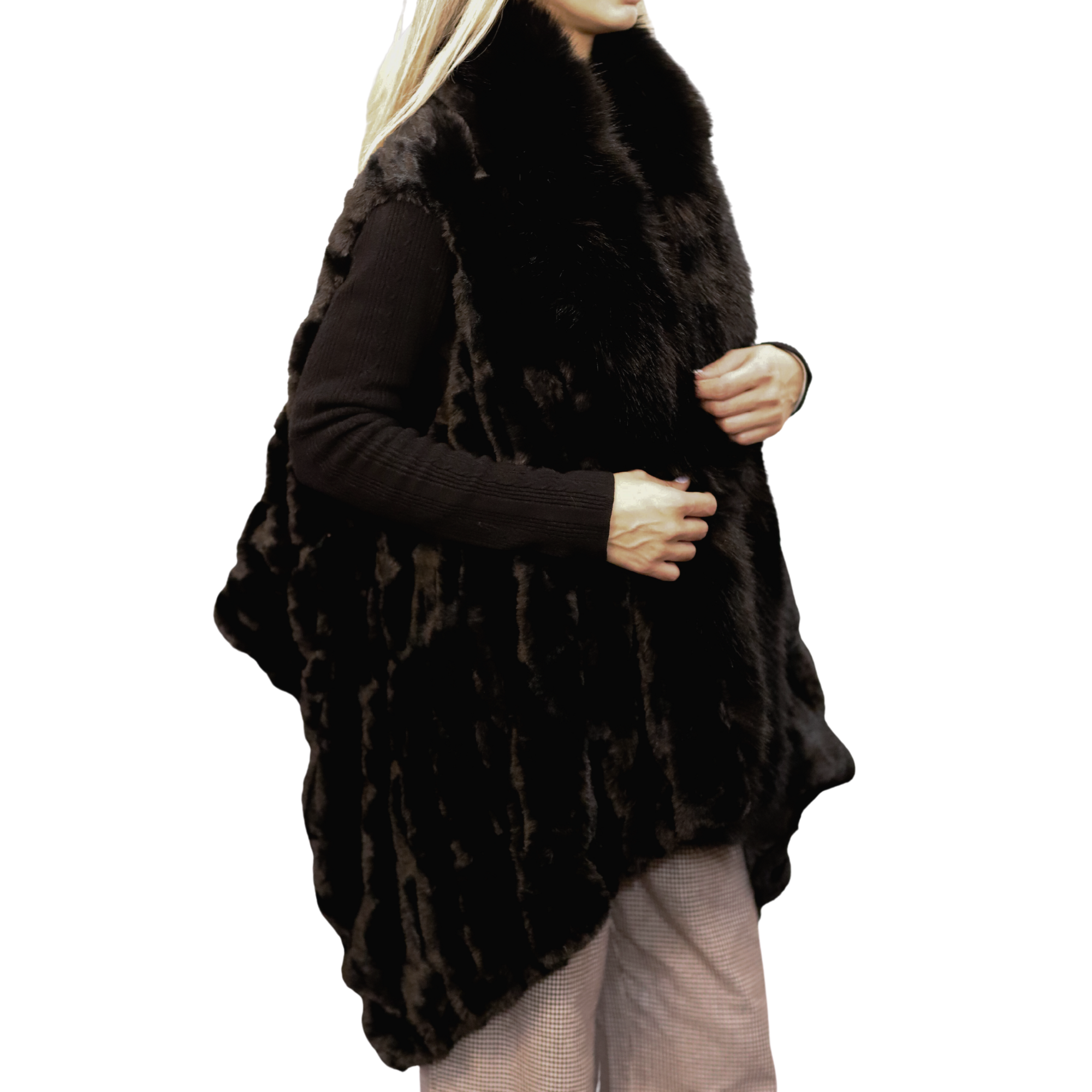 La Fiorentina Chic Black Faux Fur Vest - One Size (66 in x 26 in) - Faux Fur Vest - La Fiorentina VEST-2302