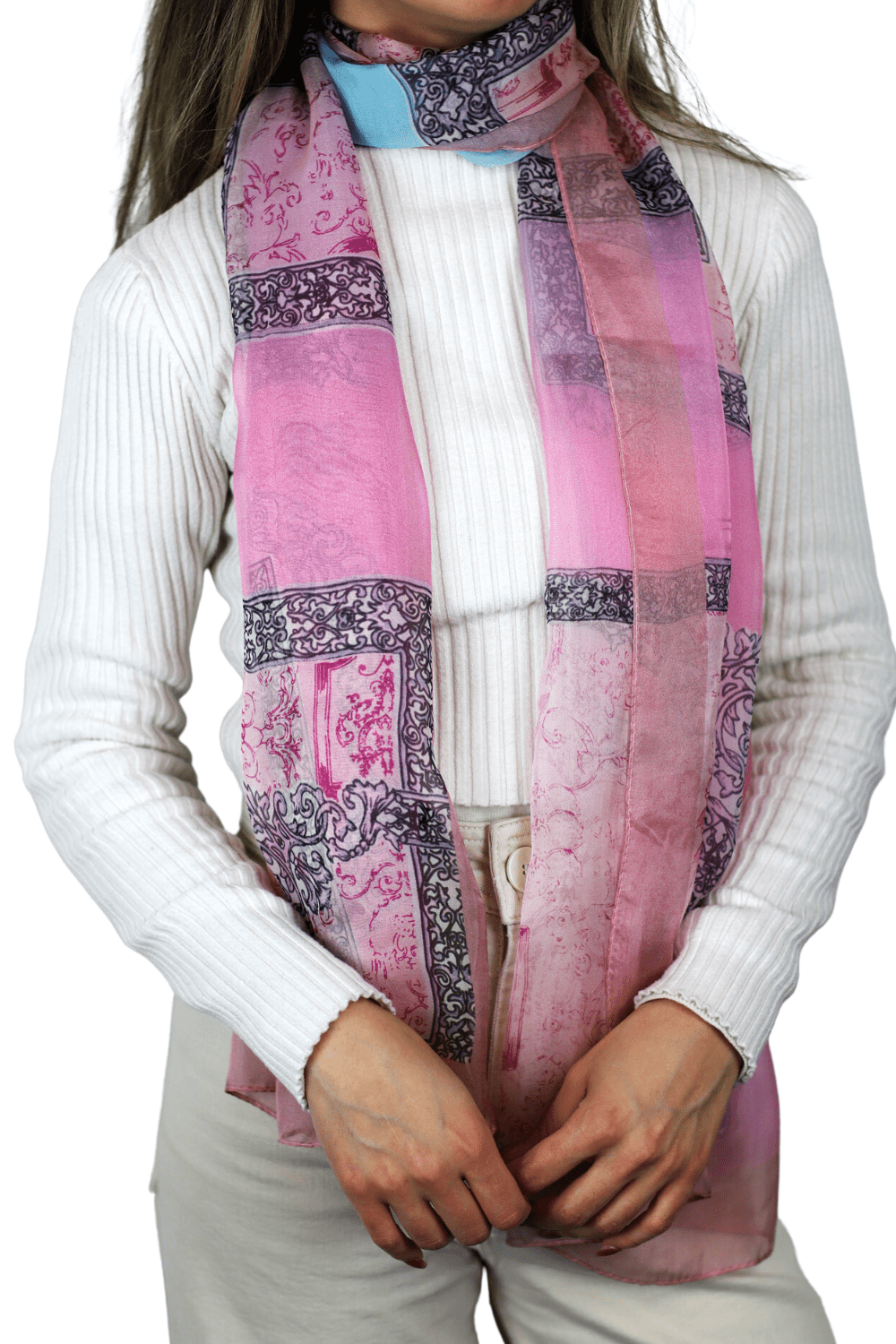Abstract Print 100% Silk Scarf - Pink - Silk Scarf - La Fiorentina SILK-09-PINK