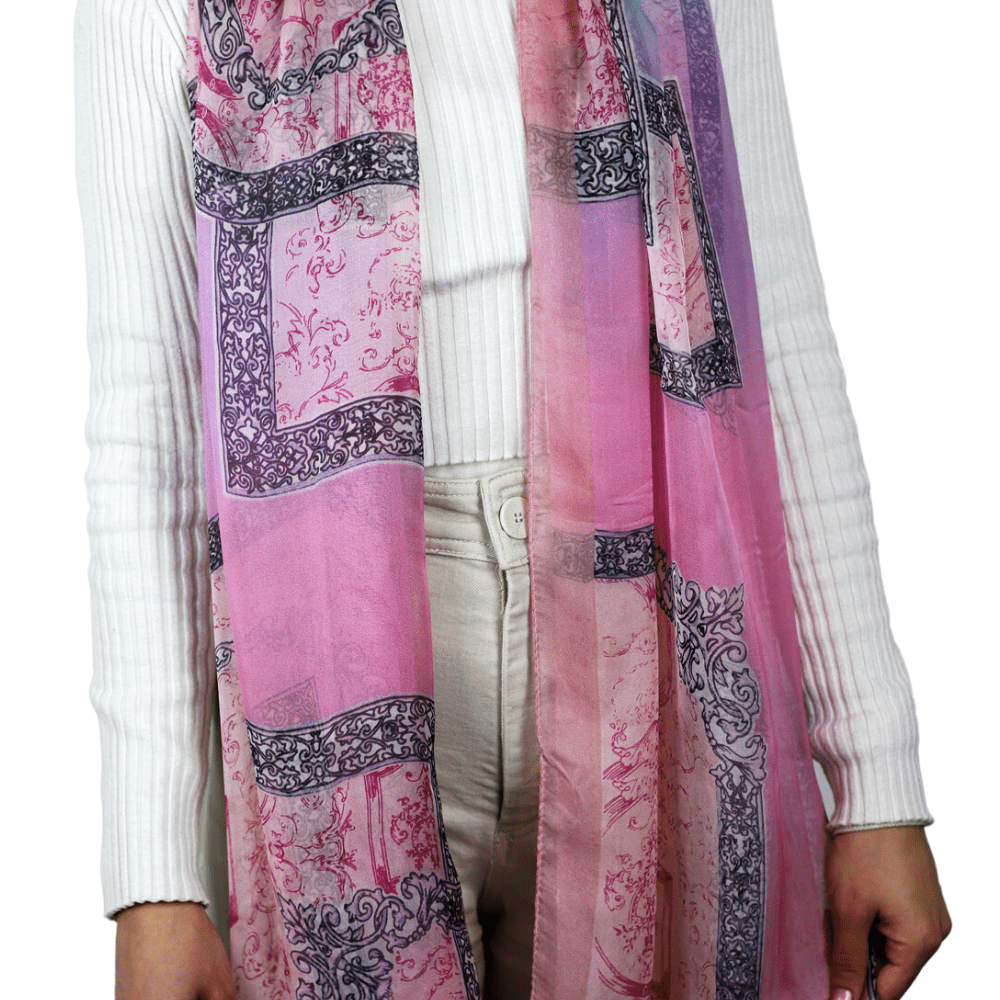 Abstract Print 100% Silk Scarf - Pink - Silk Scarf - La Fiorentina SILK-09-PINK