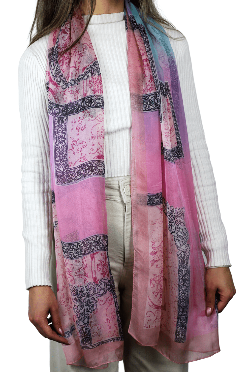 Abstract Print 100% Silk Scarf - Pink - Silk Scarf - La Fiorentina SILK-09-PINK