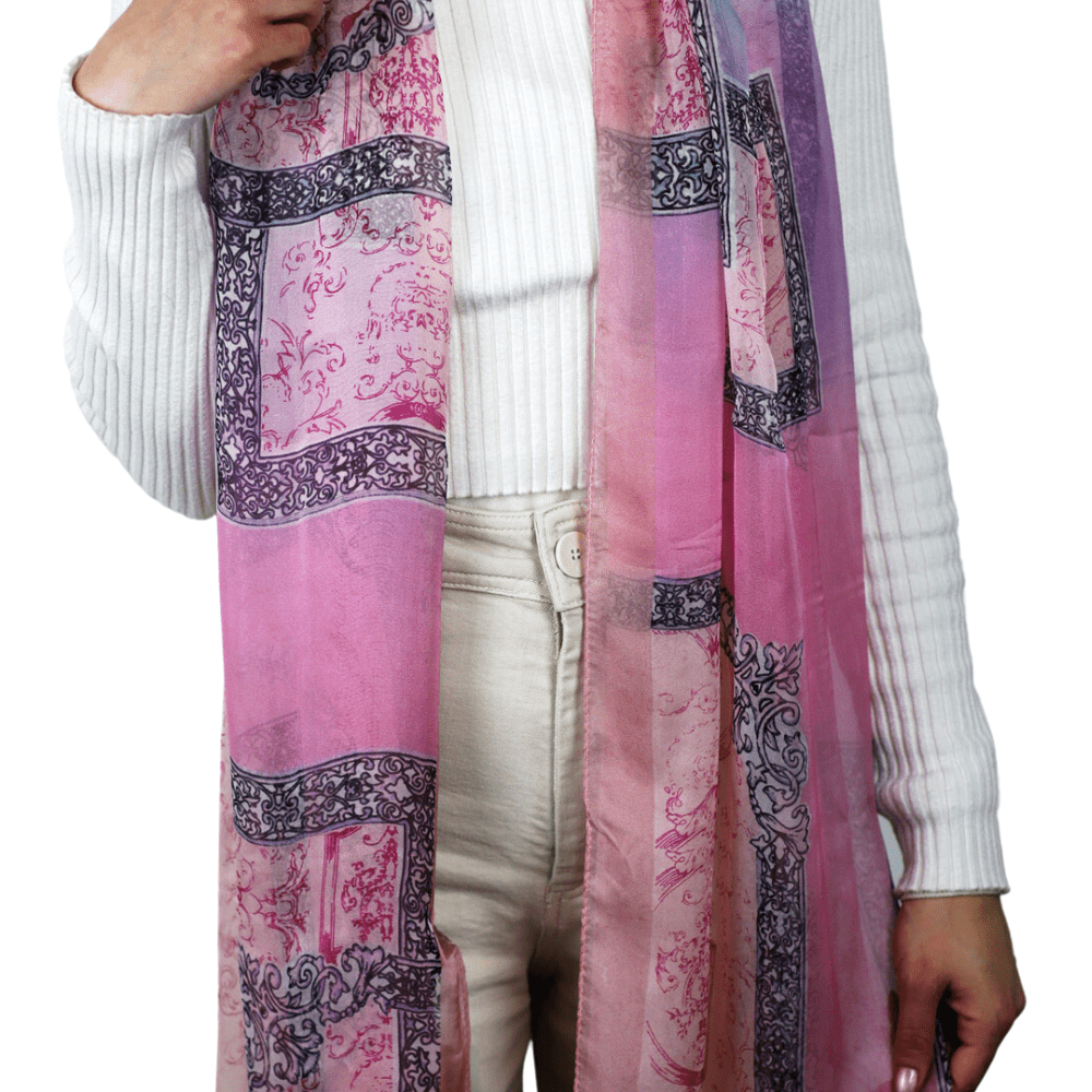 Abstract Print 100% Silk Scarf - Pink - Silk Scarf - La Fiorentina SILK-09-PINK