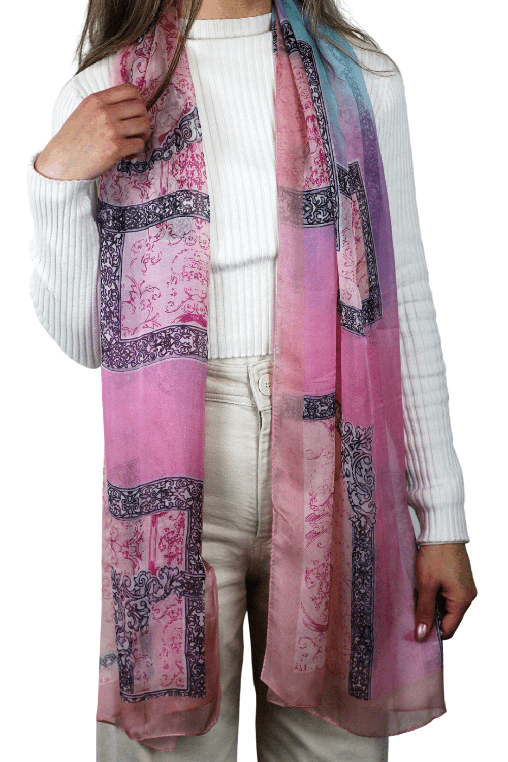 Abstract Print 100% Silk Scarf - Pink - Silk Scarf - La Fiorentina SILK-09-PINK