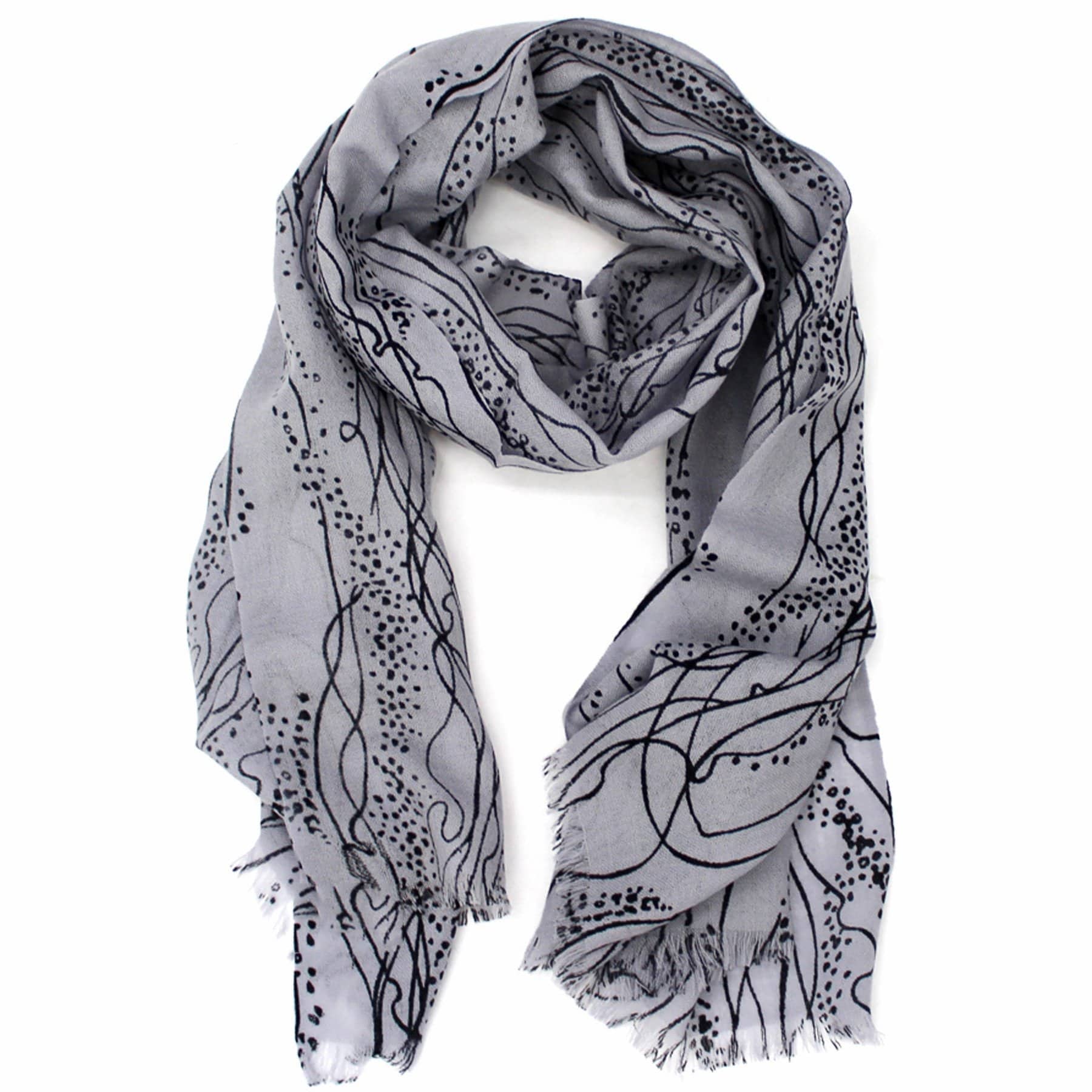 Abstract Printed Wool Scarf - Scarf - La Fiorentina, Black ZIG-18