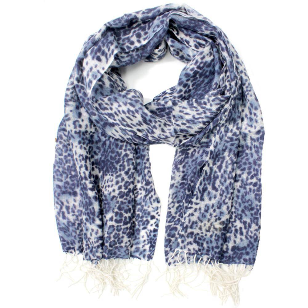 Animal Print Cashmere Scarf - Navy - Scarf - La Fiorentina BAB100