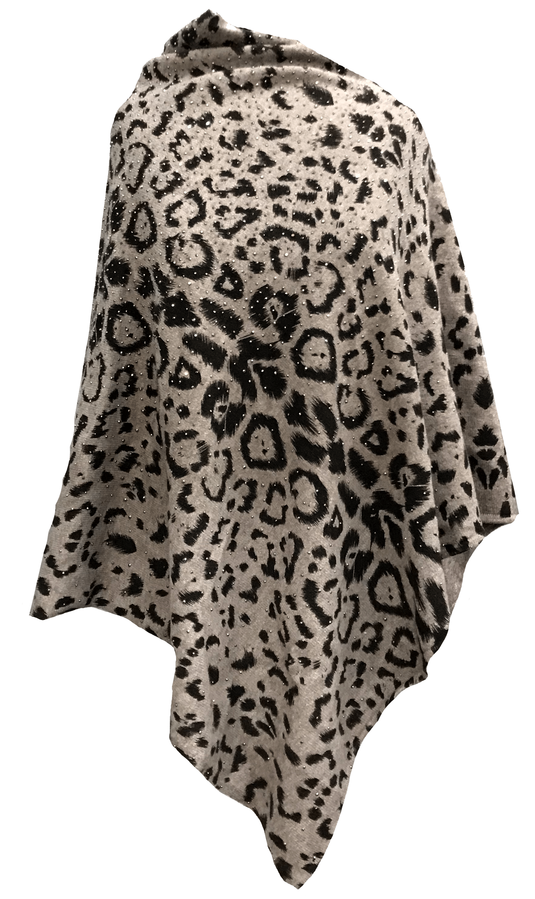 Animal Print Poncho with Embellishments and Fur Trim- Leopard - Poncho - La Fiorentina BE09
