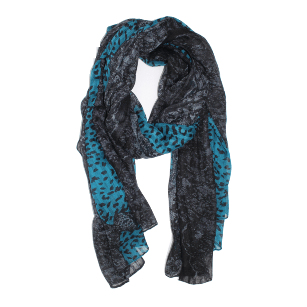 Animal Print Scarf Lace Trim - Blue - Scarf - La Fiorentina FST003