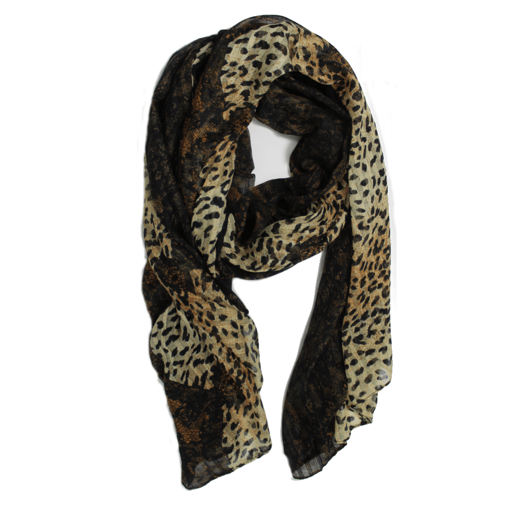 Animal Print Scarf Lace Trim - Brown - Scarf - La Fiorentina FST003