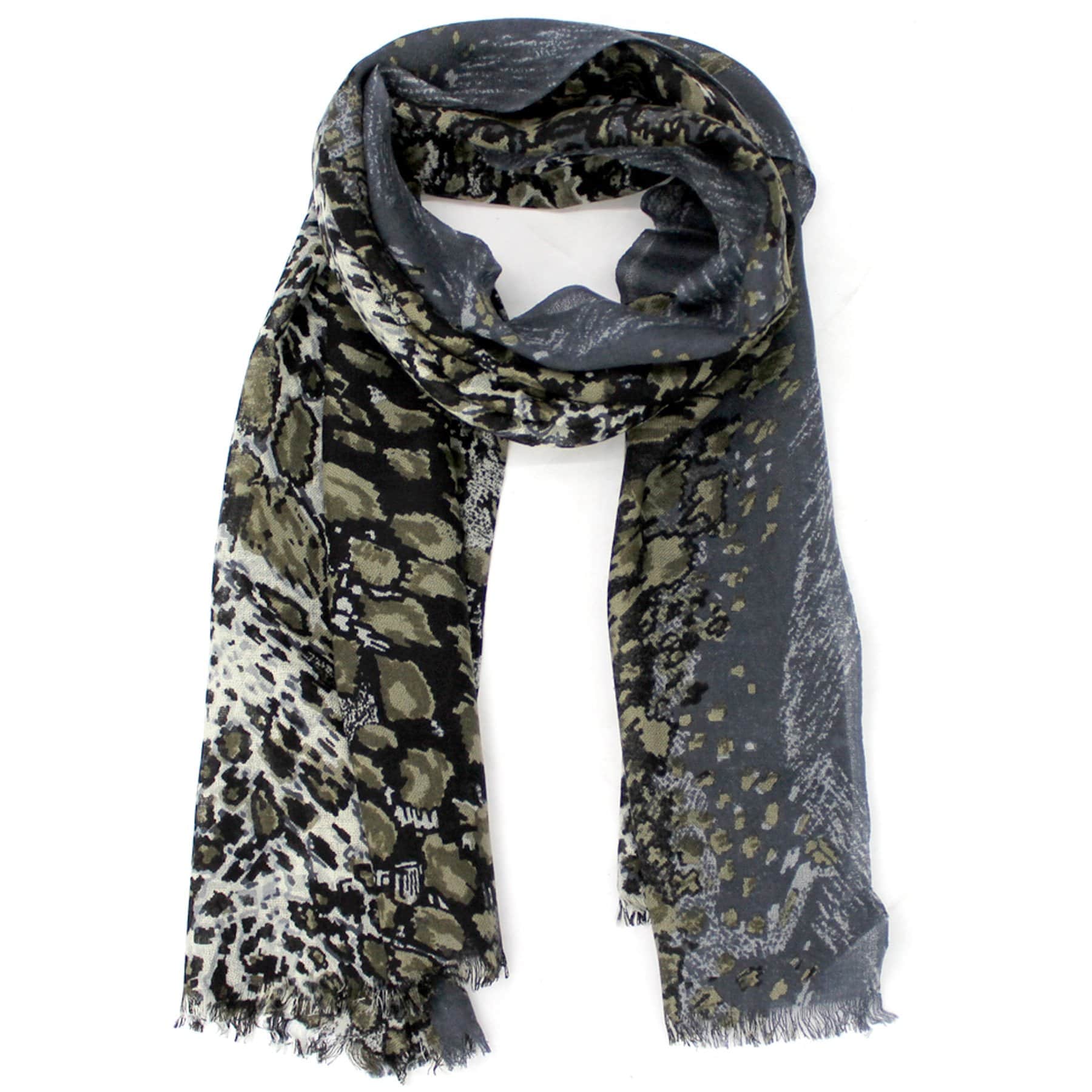Animal Print Scarf - Multiple Colors - Scarf - La Fiorentina, Midnight/Olive