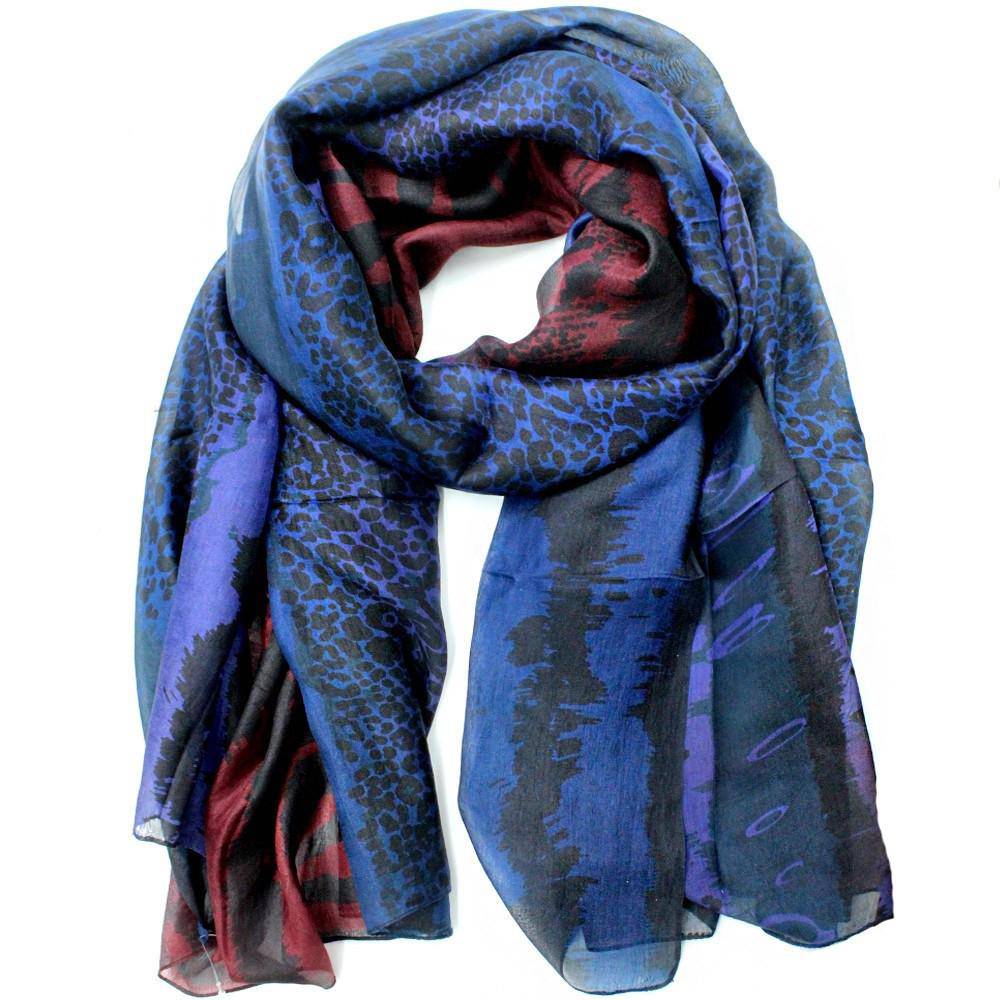 Animal Print Silk Scarf-Midnight/Burgundy - Silk Scarf - La Fiorentina EF-2593