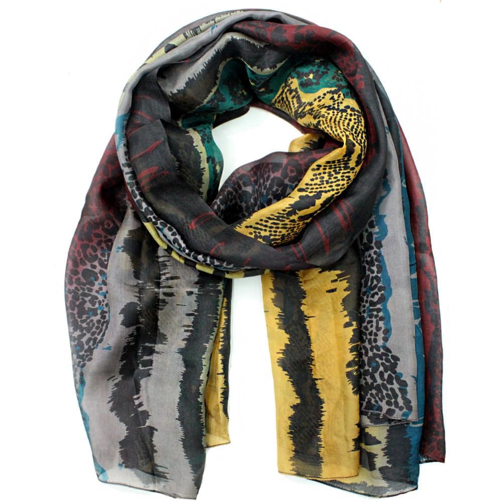 Animal Print Silk Scarf - Teal/Mustard/Burgundy - Silk Scarf - La Fiorentina EF-2593
