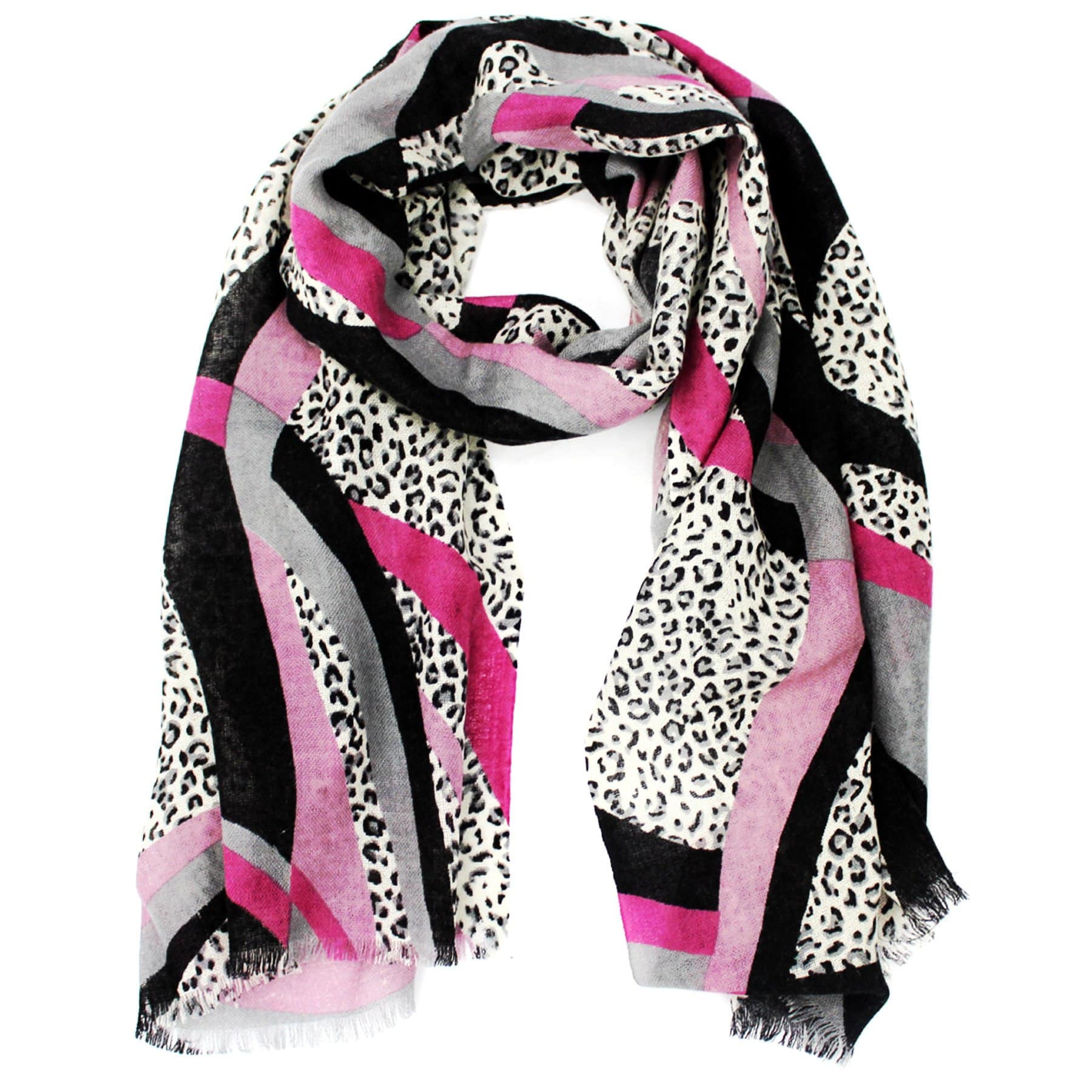 Animal Print Wool Scarf - Grey/Pink - Scarf - La Fiorentina IMHR100425