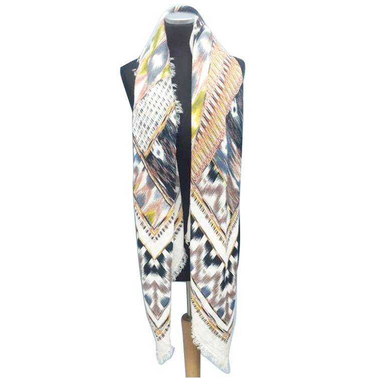 Aztec Oversized Scarf - Ivory with Brown - Scarf - La Fiorentina Tina-33