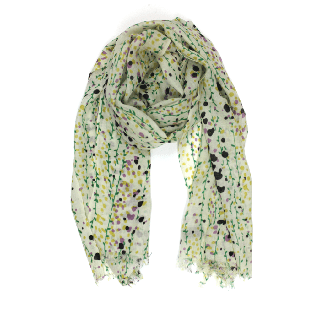 Berries and vine print with regular fringe - Green - Scarf - La Fiorentina LAL360