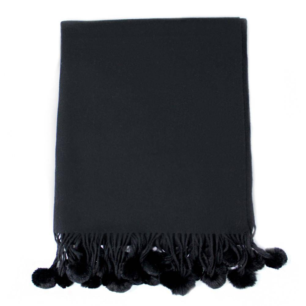 La Fiorentina | Black Wrap with Rabbit Fur Pom Poms 0101WRP