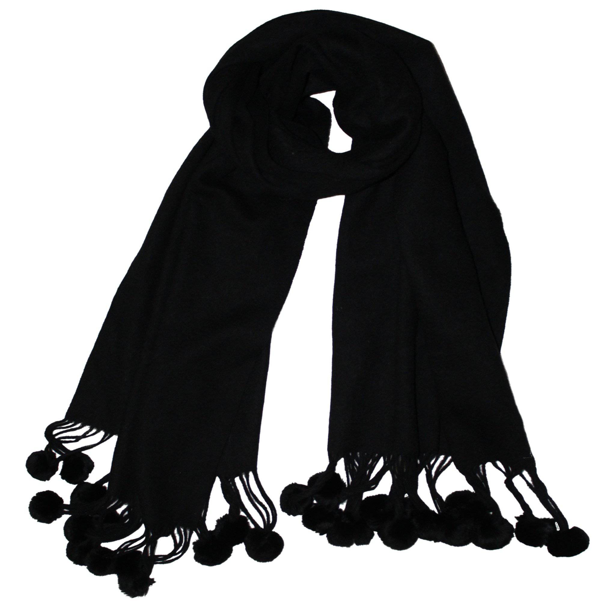 La Fiorentina | Black Wrap with Rabbit Fur Pom Poms 0101WRP