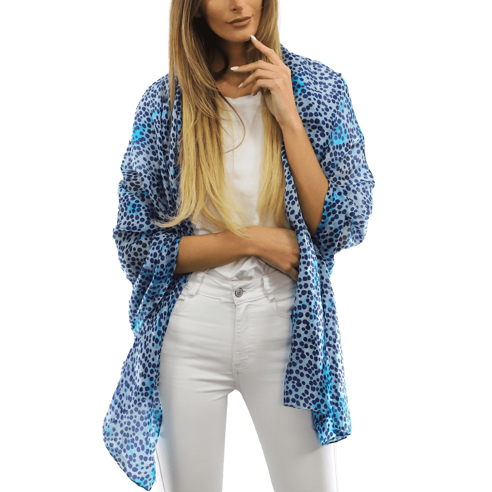 Blue Dot & Watercolor Silk Scarf - Silk Scarf - La Fiorentina EF-2590_blue