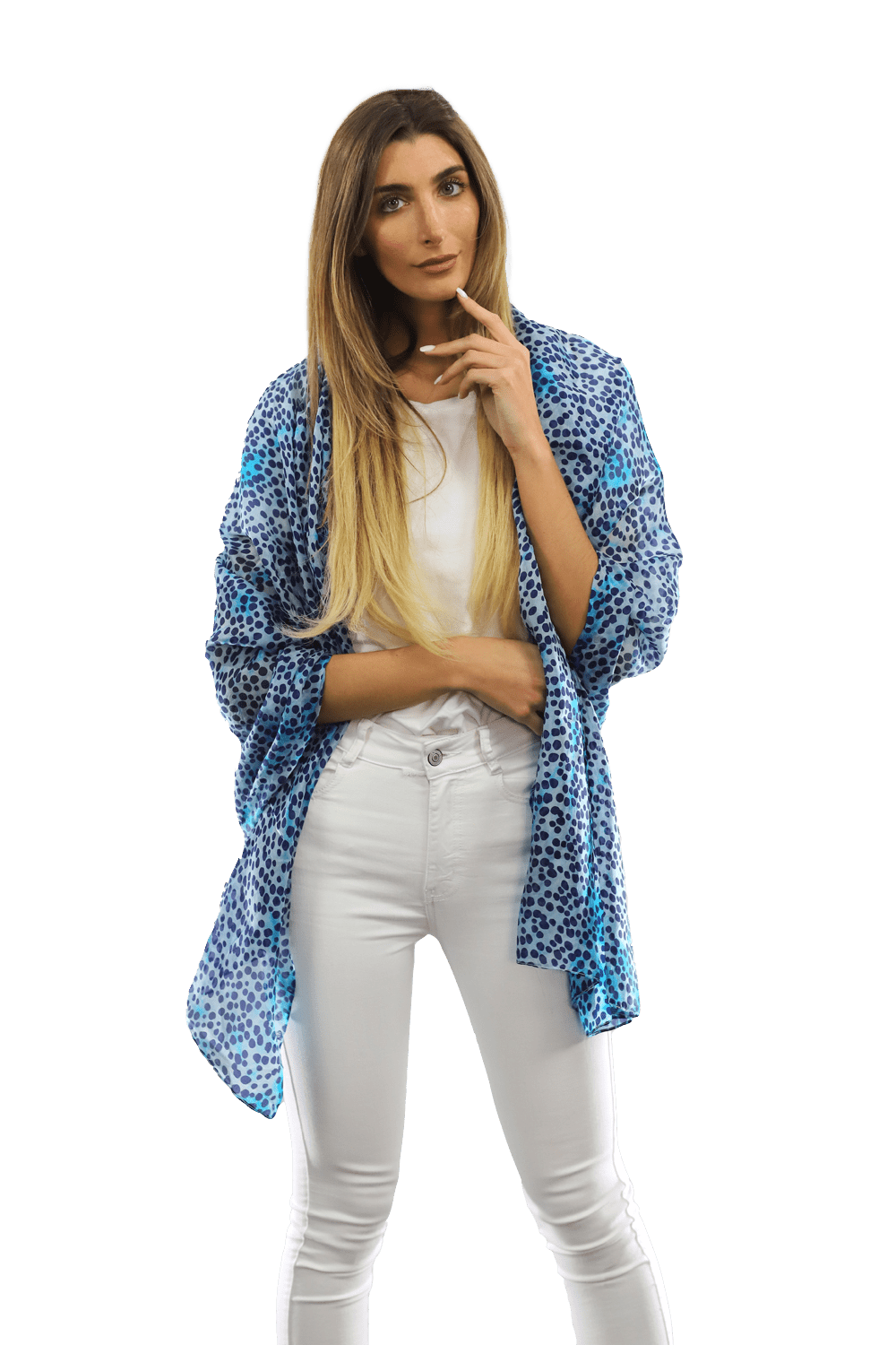 Blue Dot & Watercolor Silk Scarf - Silk Scarf - La Fiorentina EF-2590_blue
