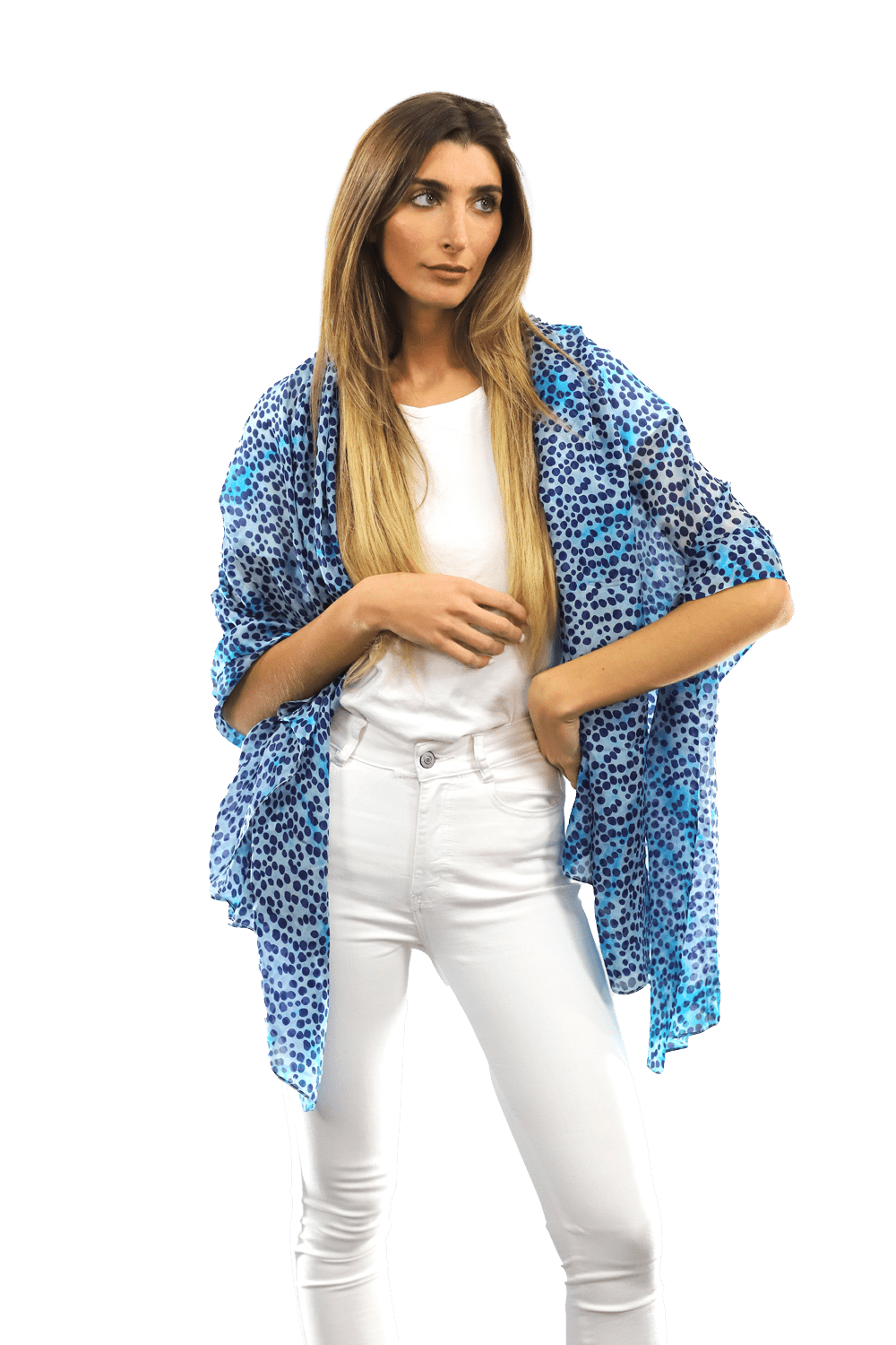 Blue Dot & Watercolor Silk Scarf - Silk Scarf - La Fiorentina EF-2590_blue