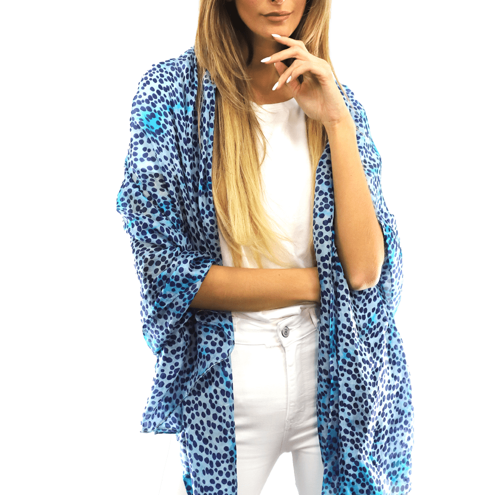 Blue Dot & Watercolor Silk Scarf - Silk Scarf - La Fiorentina EF-2590_blue