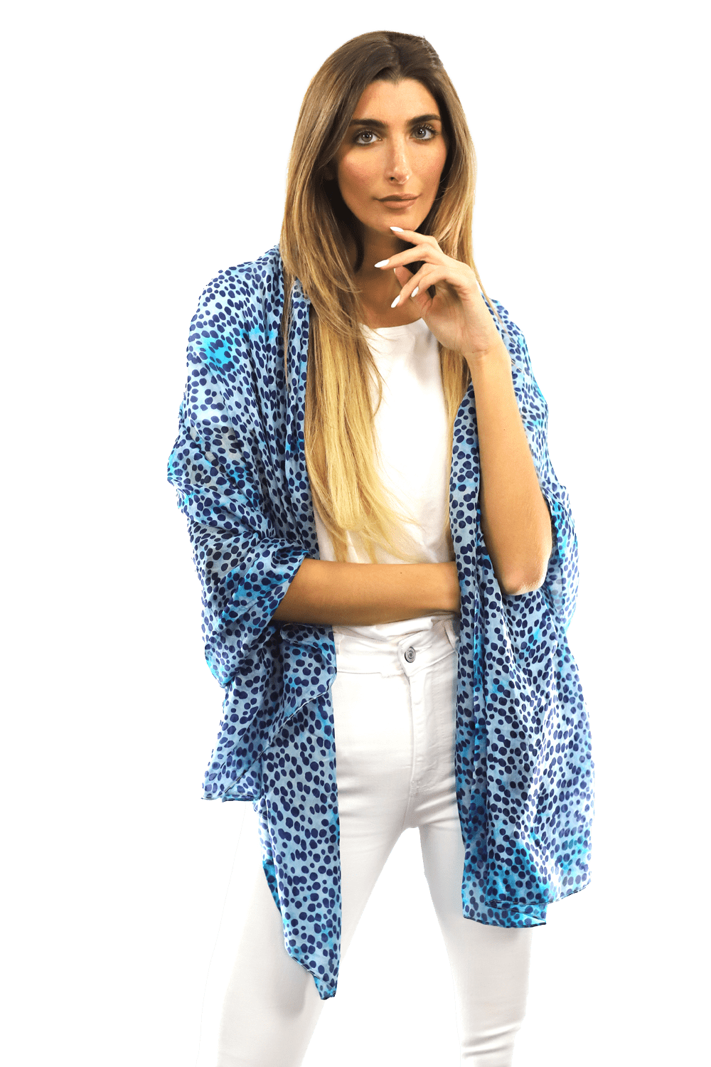 Blue Dot & Watercolor Silk Scarf - Silk Scarf - La Fiorentina EF-2590_blue