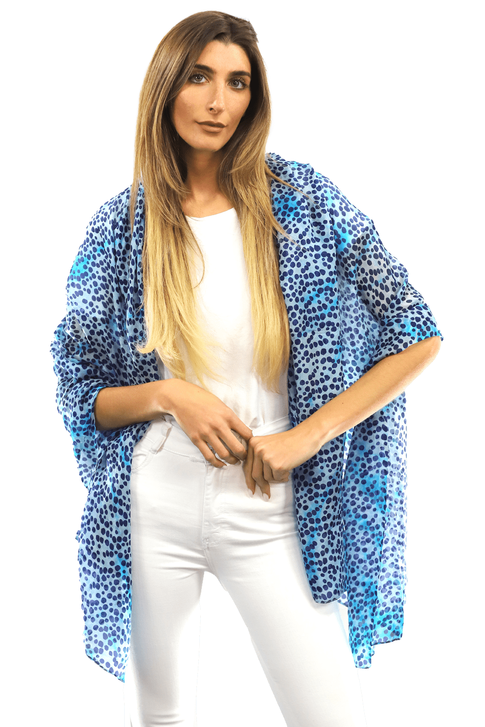 Blue Dot & Watercolor Silk Scarf - Silk Scarf - La Fiorentina EF-2590_blue