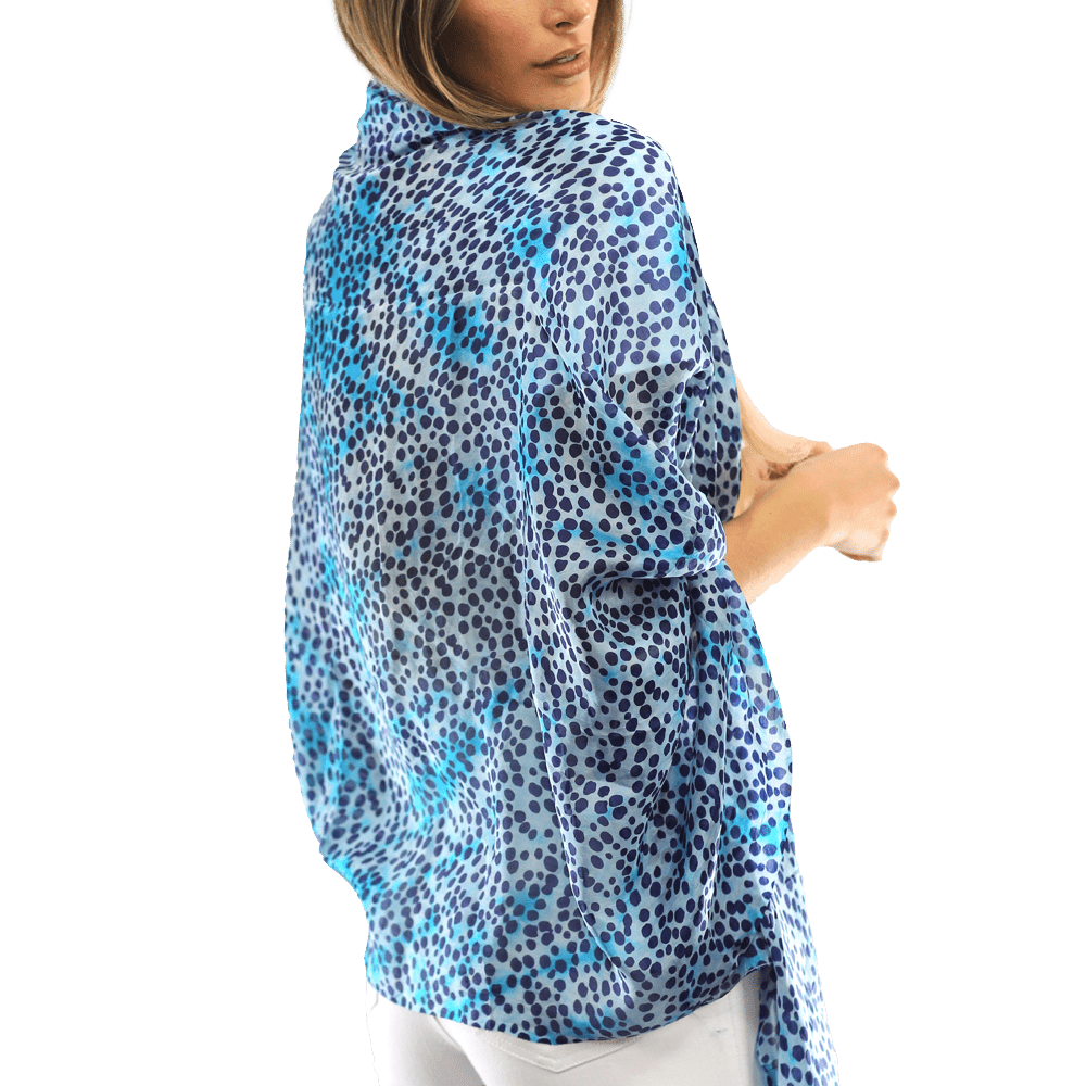 Blue Dot & Watercolor Silk Scarf - Silk Scarf - La Fiorentina EF-2590_blue