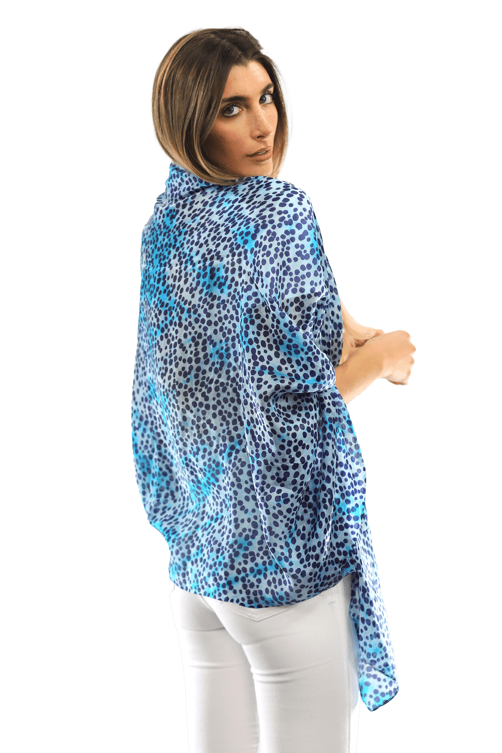 Blue Dot & Watercolor Silk Scarf - Silk Scarf - La Fiorentina EF-2590_blue