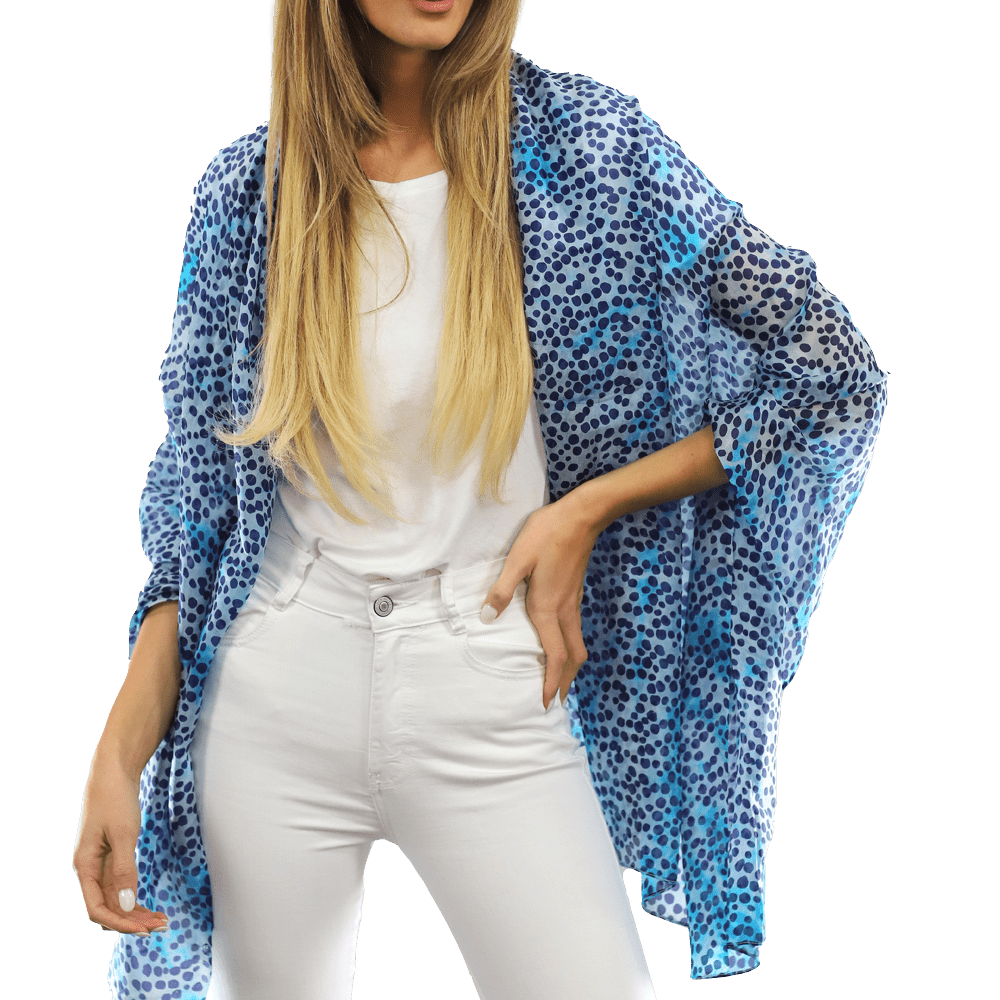 Blue Dot & Watercolor Silk Scarf - Silk Scarf - La Fiorentina EF-2590_blue