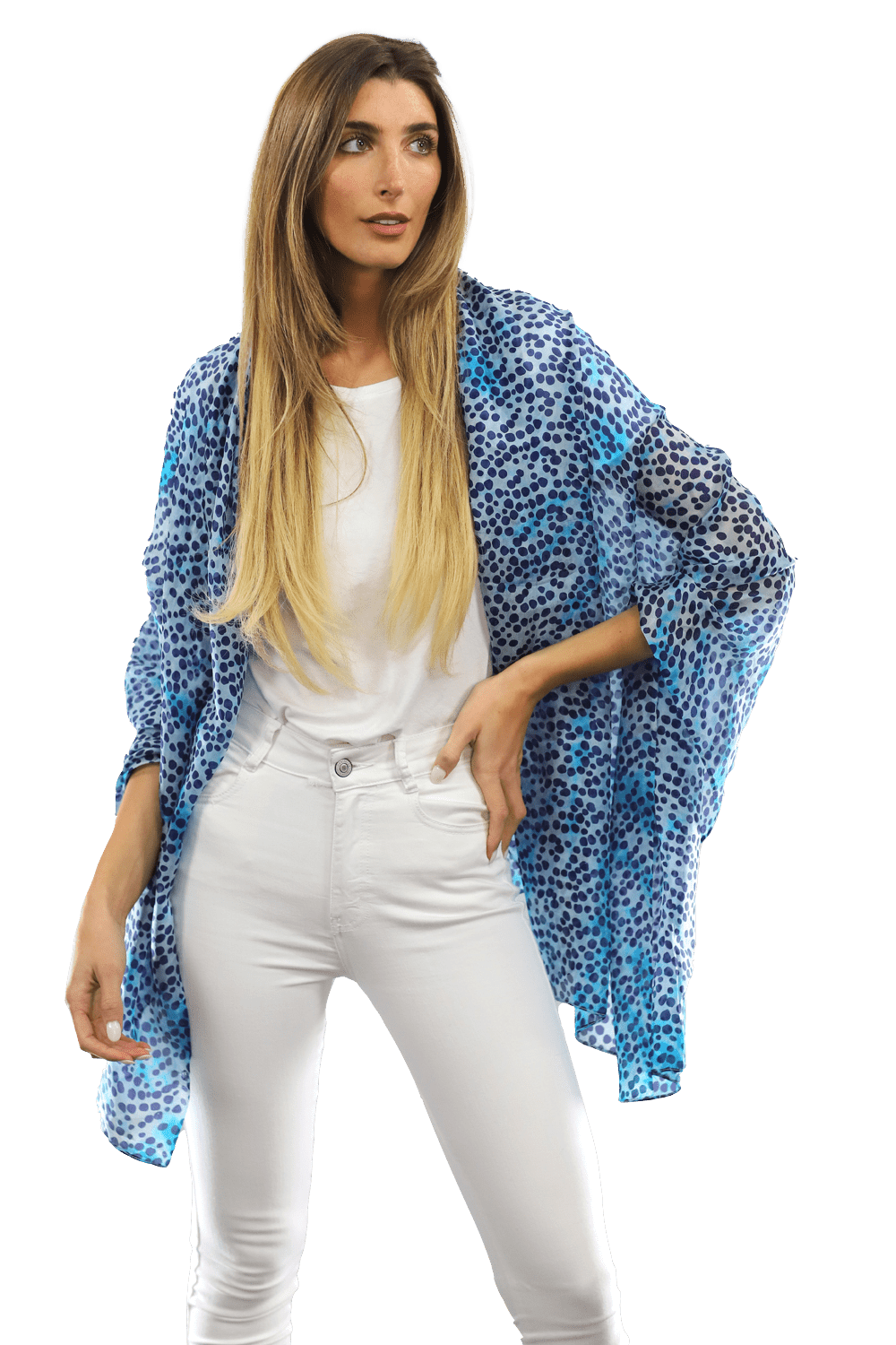 Blue Dot & Watercolor Silk Scarf - Silk Scarf - La Fiorentina EF-2590_blue