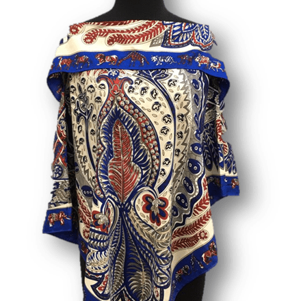 Blue Silk Like Woven Poncho - Poncho - La Fiorentina TN1733-G