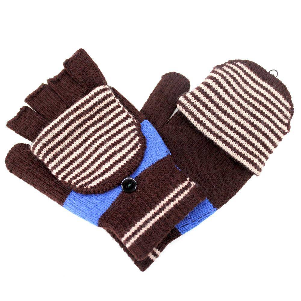 Brown Flip Top Striped Mitten - Glove - La Fiorentina GLV-1