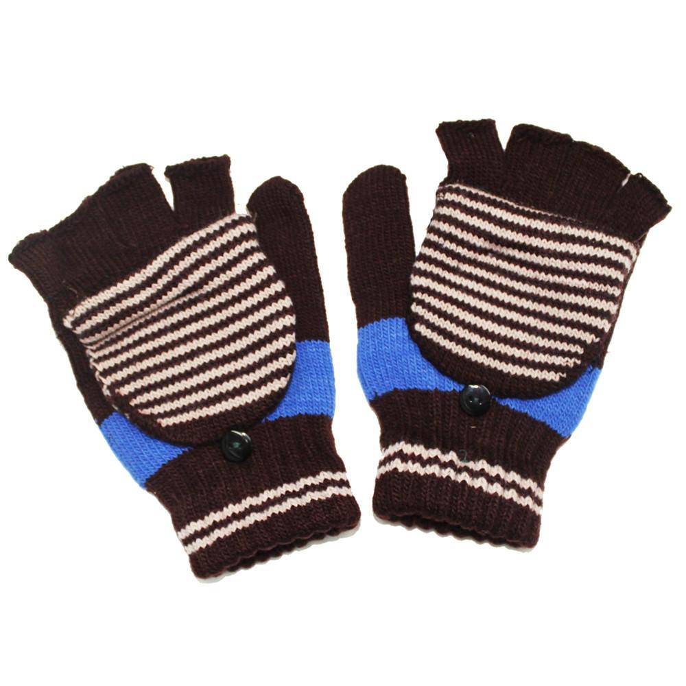 Brown Flip Top Striped Mitten - Glove - La Fiorentina GLV-1