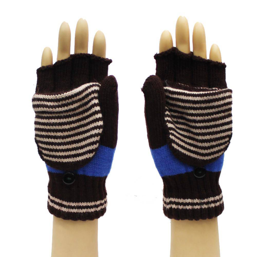 Brown Flip Top Striped Mitten - Glove - La Fiorentina GLV-1