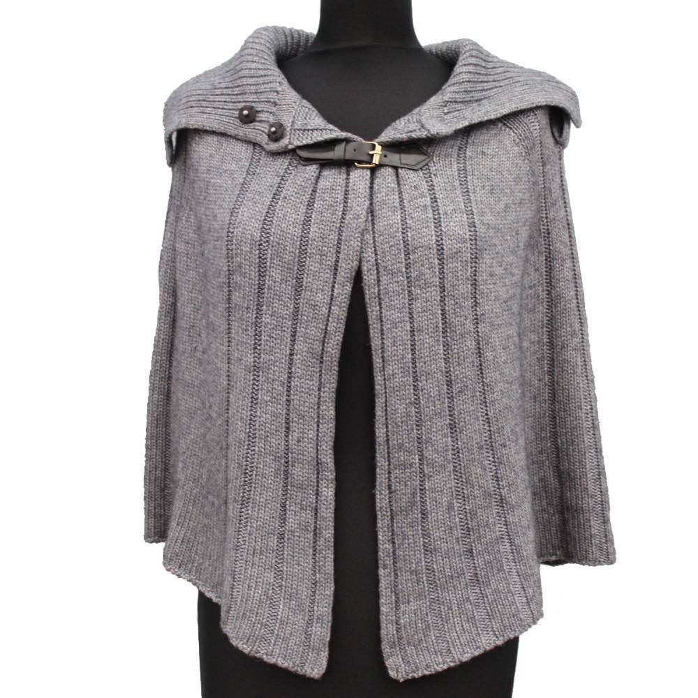 Cable Knit Cape with Leather Strap - Grey - Cape - La Fiorentina TYE-1305