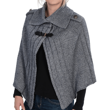 Cable Knit Cape with Leather Strap - Grey - Cape - La Fiorentina TYE-1305