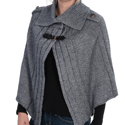 Cable Knit Cape with Leather Strap - Grey - Cape - La Fiorentina TYE-1305