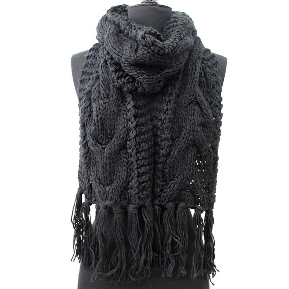 Cable Knit Scarf - Black - Muffler - La Fiorentina