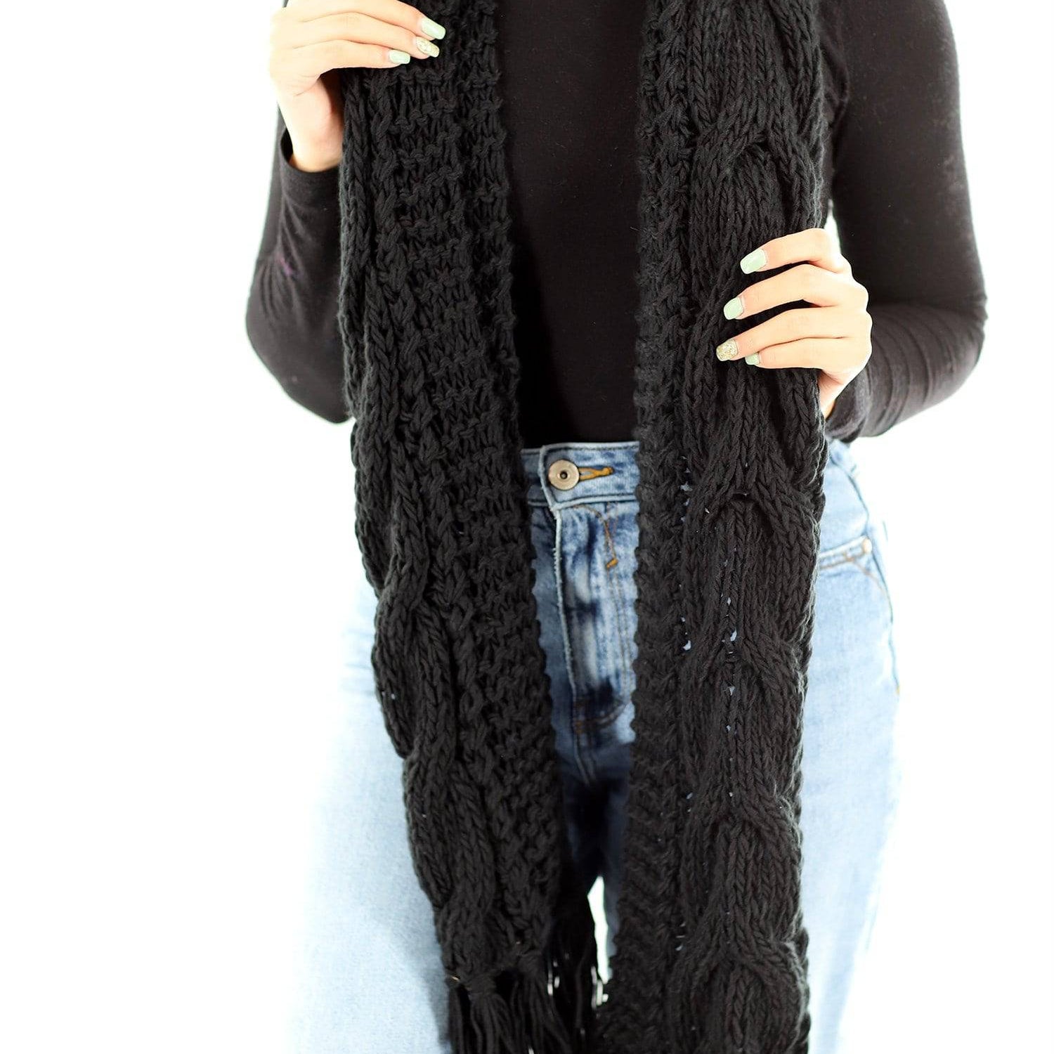 Cable Knit Scarf - Black - Muffler - La Fiorentina