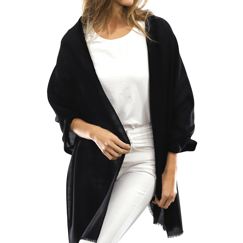 Casual Pashmina with eyelash Fringes - Black - Pashmina - La Fiorentina FIORE18_BLACK