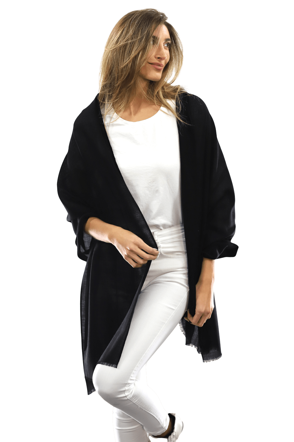 Casual Pashmina with eyelash Fringes - Black - Pashmina - La Fiorentina FIORE18_BLACK