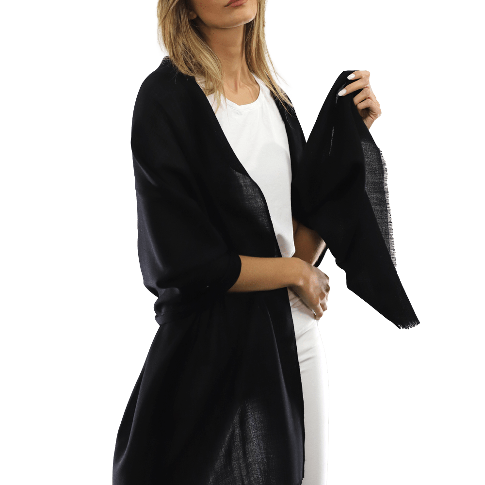 Casual Pashmina with eyelash Fringes - Black - Pashmina - La Fiorentina FIORE18_BLACK