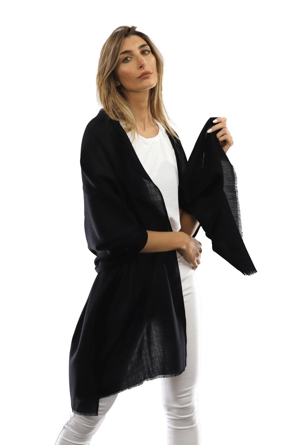 Casual Pashmina with eyelash Fringes - Black - Pashmina - La Fiorentina FIORE18_BLACK