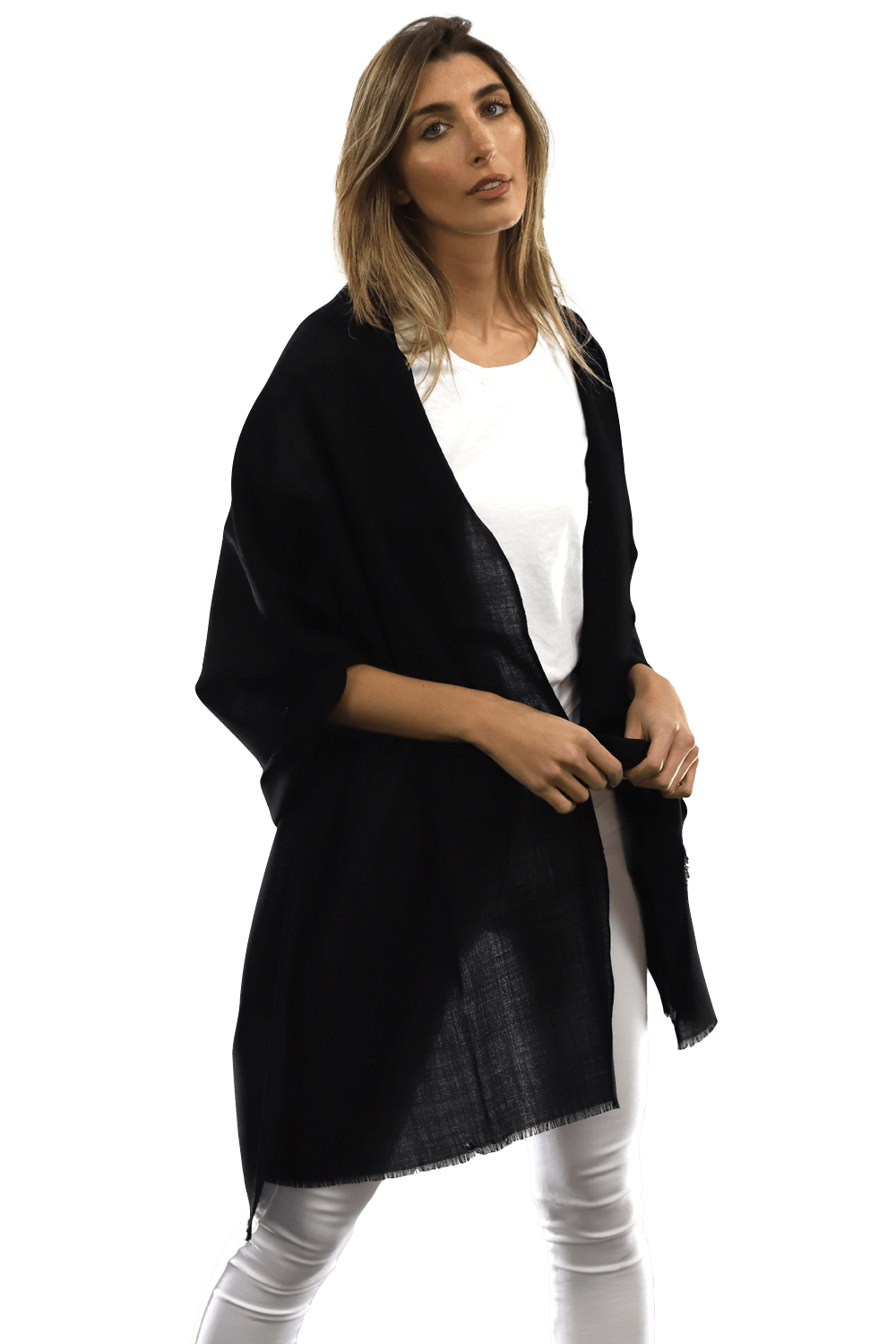Casual Pashmina with eyelash Fringes - Black - Pashmina - La Fiorentina FIORE18_BLACK